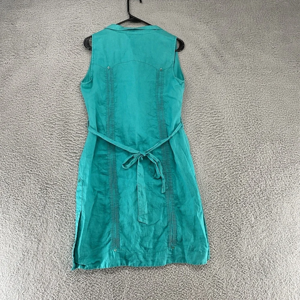 Mojito Linen Dress Womens Medium Turquoise‎ Blue Sleeveless Belted Cruise Resort